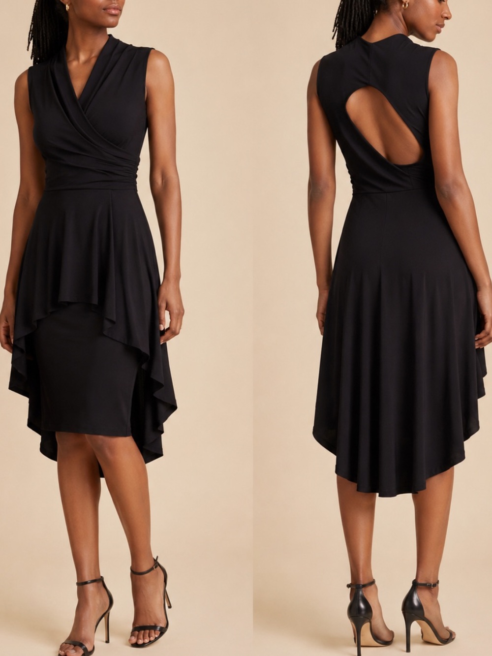 Pyramid Collection Black Open Back Hi Low Cocktail Wedding Guest Evening Dress